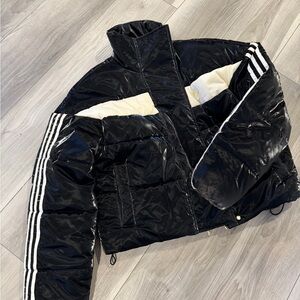 Adidas Black and Cream Puffer Jacket